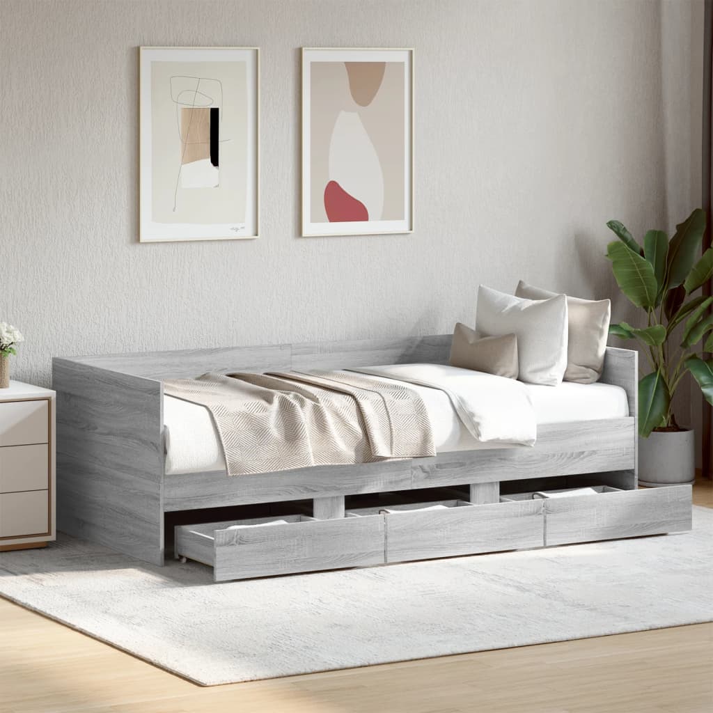 Slaapbank met lades zonder matras 100x200 cm grijs sonoma eiken is nu te koop bij PeponiXL, paradijselijk wonen!