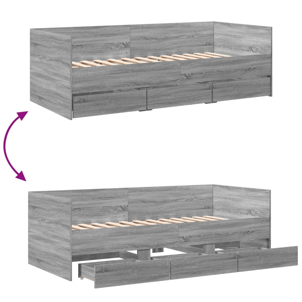 Slaapbank met lades zonder matras 100x200 cm grijs sonoma eiken is nu te koop bij PeponiXL, paradijselijk wonen!