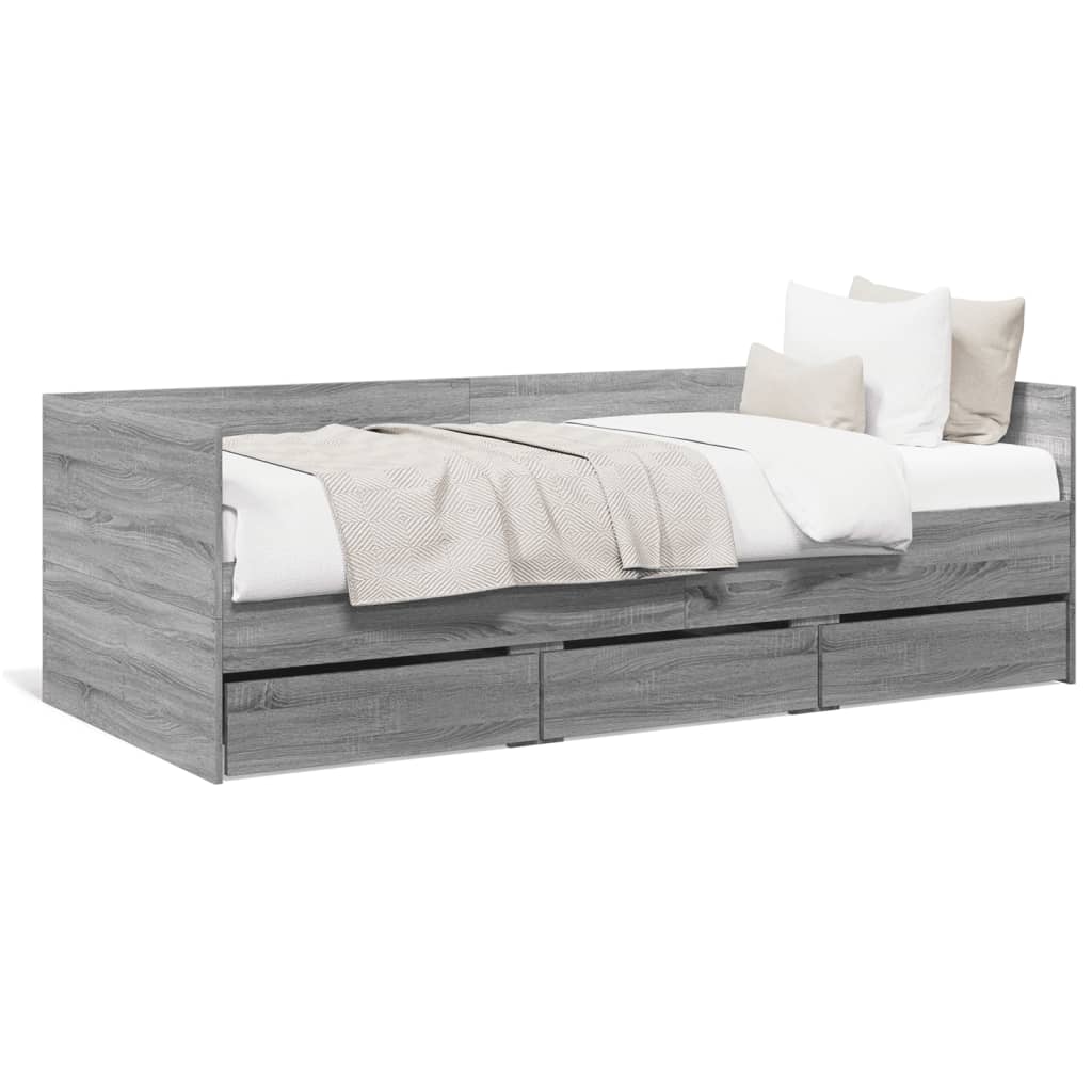 Slaapbank met lades zonder matras 100x200 cm grijs sonoma eiken is nu te koop bij PeponiXL, paradijselijk wonen!