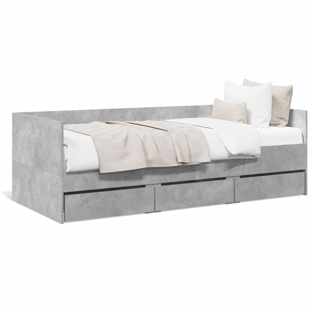 Slaapbank met lades zonder matras 90x200 cm betongrijs is nu te koop bij PeponiXL, paradijselijk wonen!