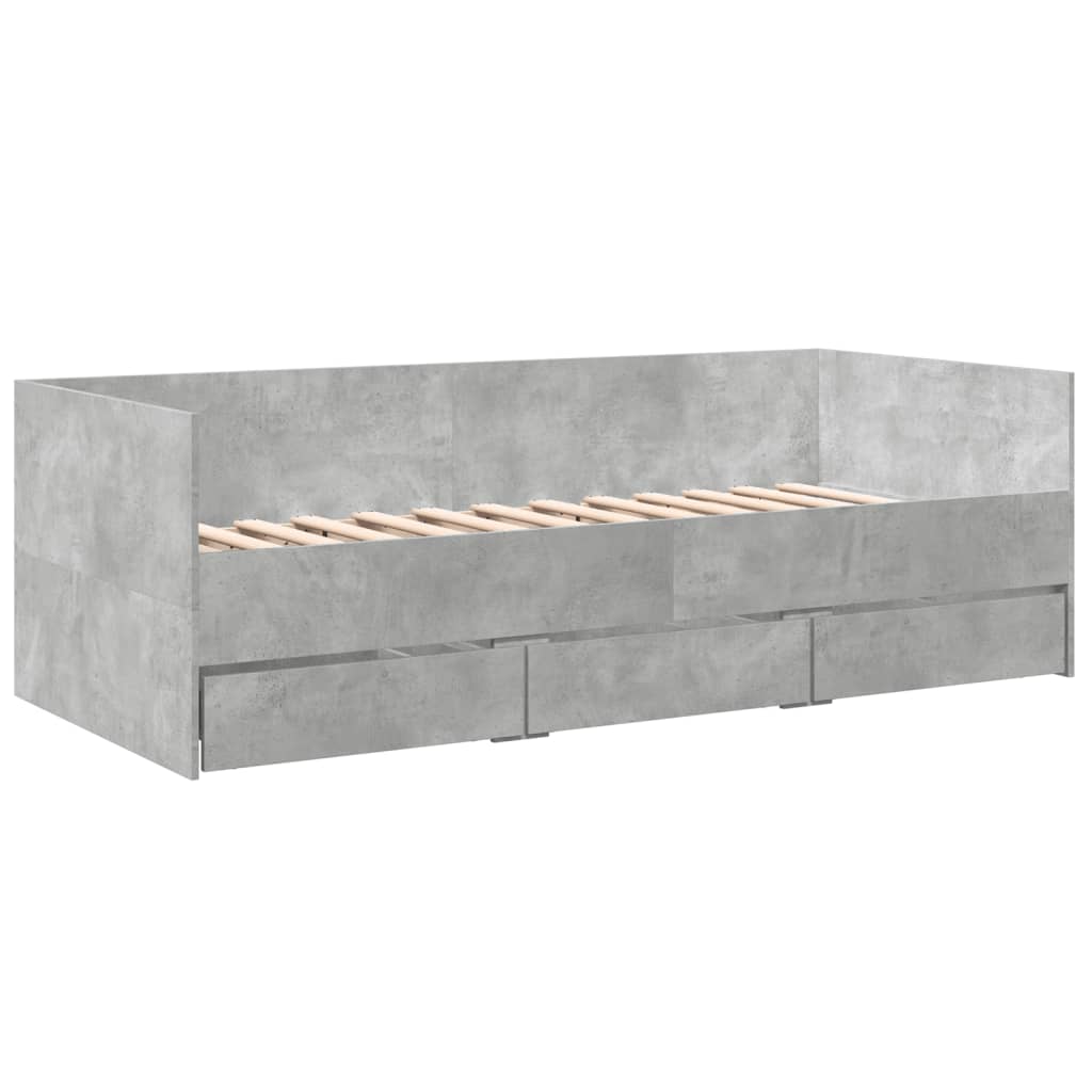Slaapbank met lades zonder matras 90x200 cm betongrijs is nu te koop bij PeponiXL, paradijselijk wonen!