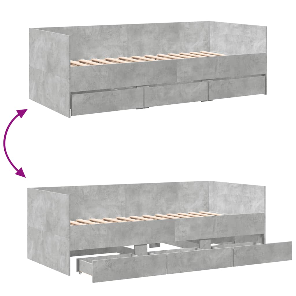 Slaapbank met lades zonder matras 90x200 cm betongrijs is nu te koop bij PeponiXL, paradijselijk wonen!