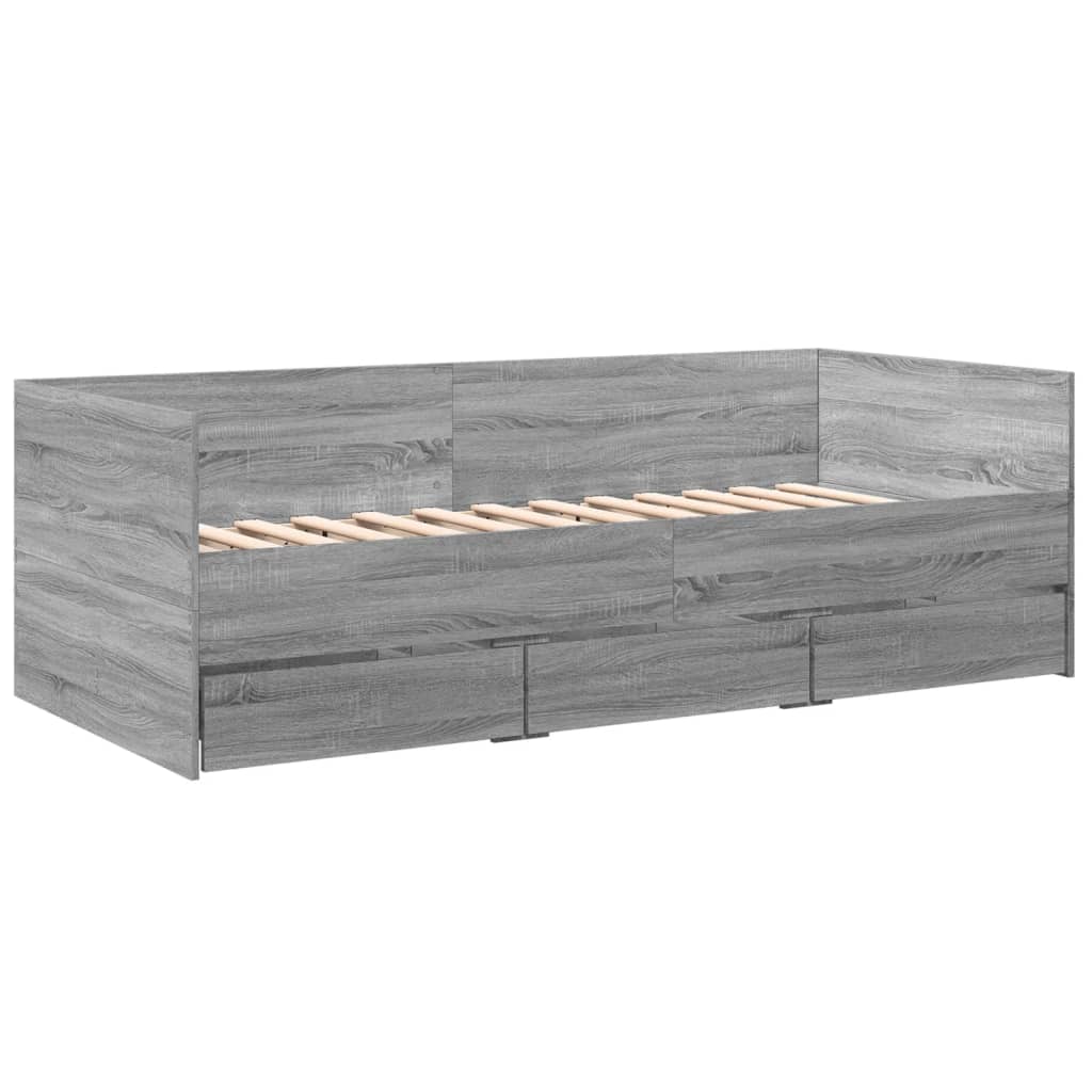 Slaapbank met lades zonder matras 90x200 cm grijs sonoma eiken is nu te koop bij PeponiXL, paradijselijk wonen!