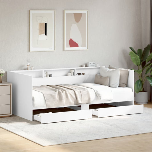 Slaapbank met lades zonder matras 90x200 cm wit is nu te koop bij PeponiXL, paradijselijk wonen!