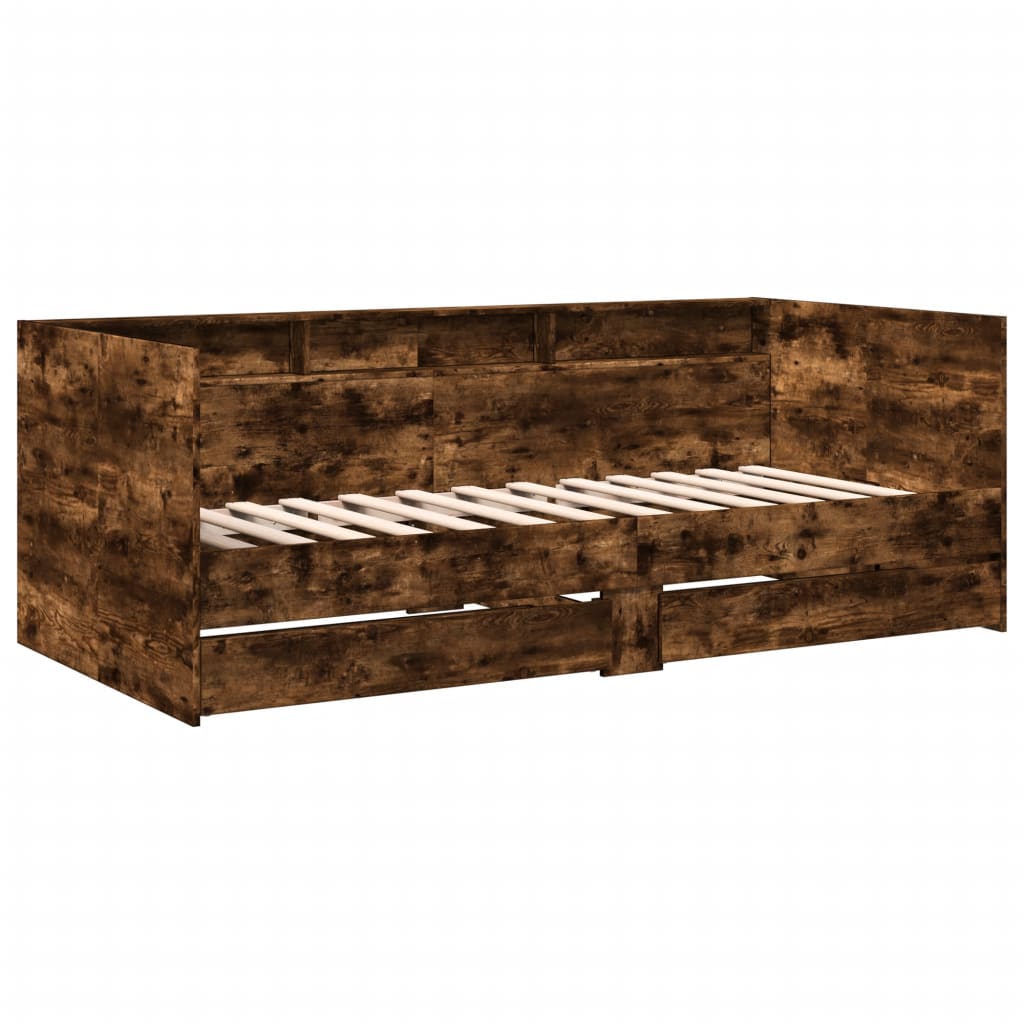 Slaapbank met lades zonder matras 90x190 cm gerookt eikenkleur is nu te koop bij PeponiXL, paradijselijk wonen!