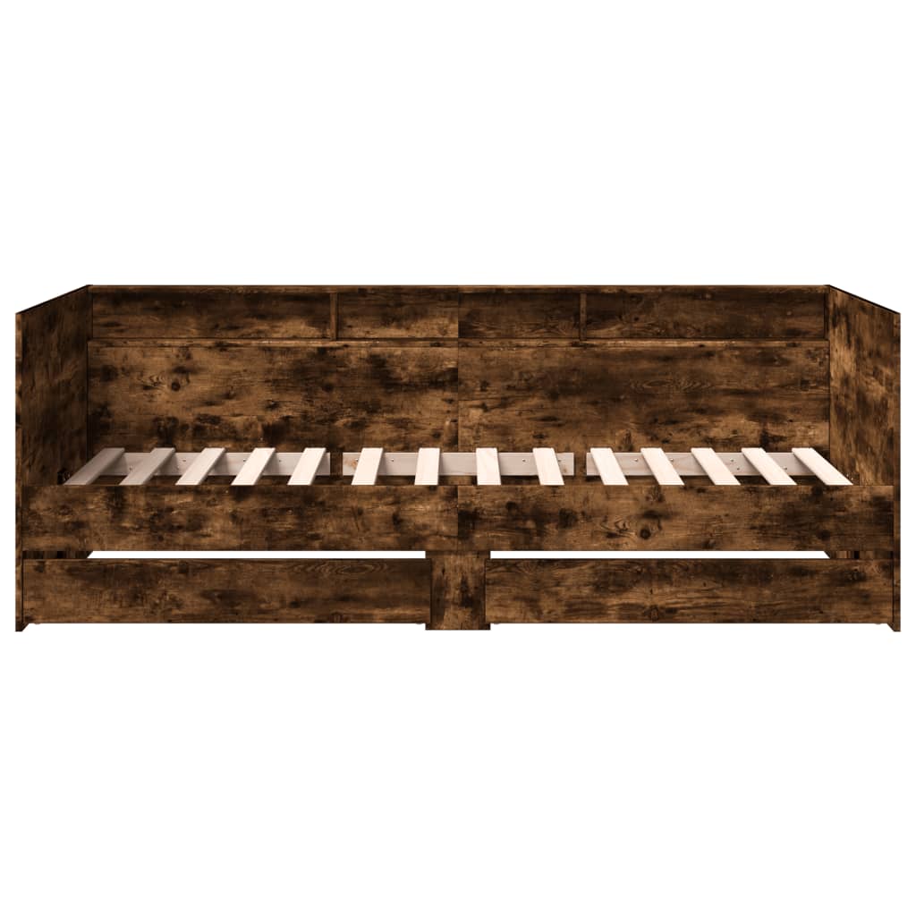 Slaapbank met lades zonder matras 90x190 cm gerookt eikenkleur is nu te koop bij PeponiXL, paradijselijk wonen!