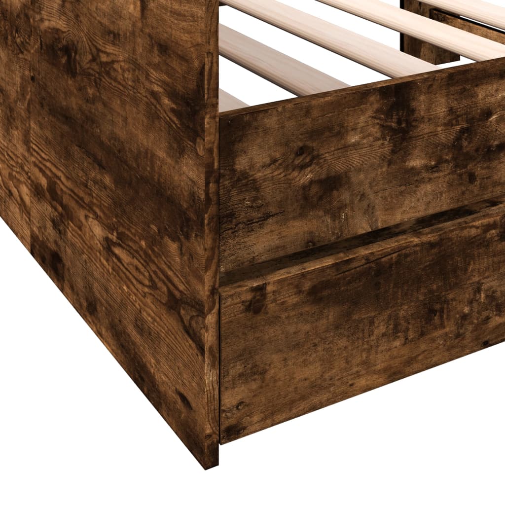 Slaapbank met lades zonder matras 90x190 cm gerookt eikenkleur is nu te koop bij PeponiXL, paradijselijk wonen!