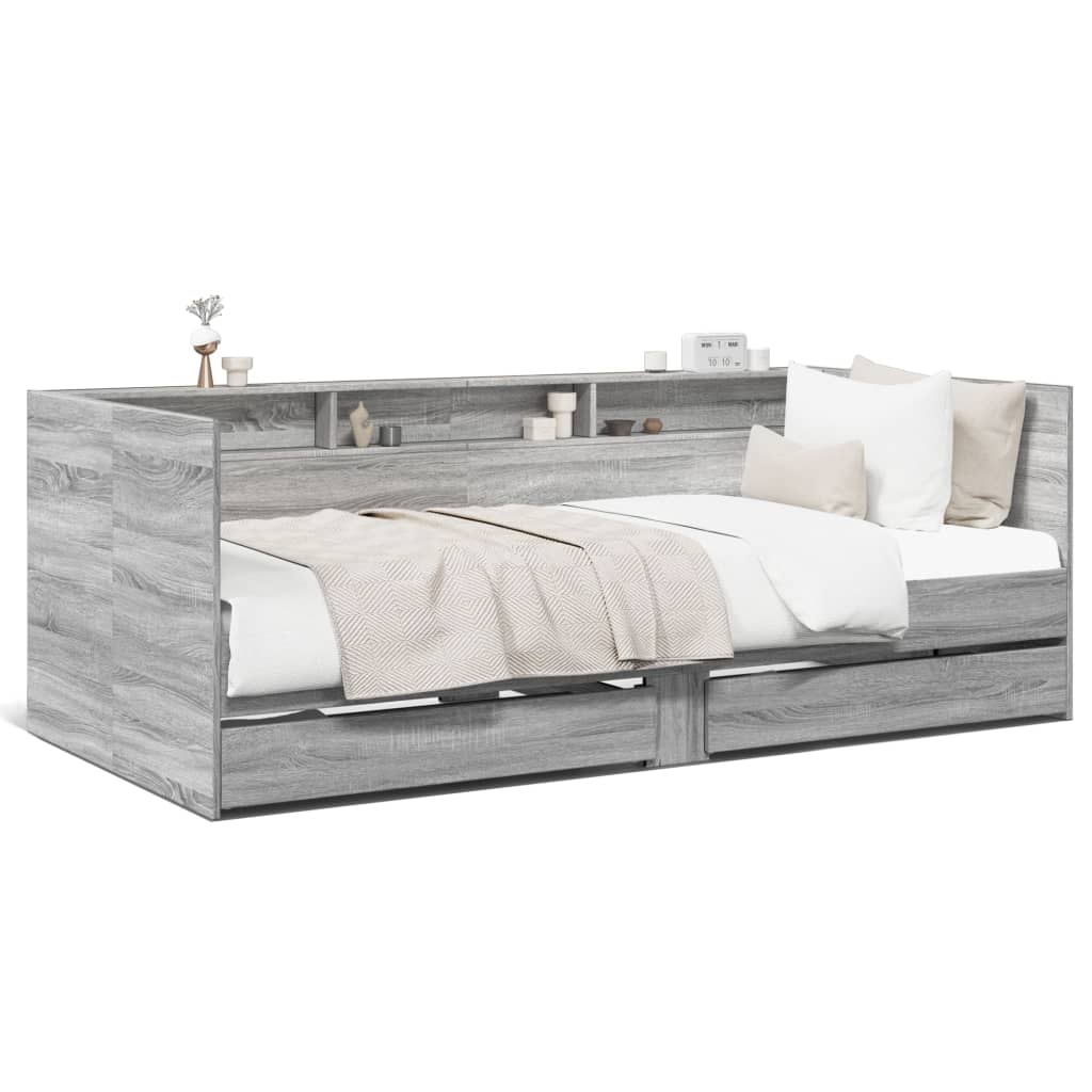 Slaapbank met lades zonder matras 90x190 cm grijs sonoma eiken is nu te koop bij PeponiXL, paradijselijk wonen!