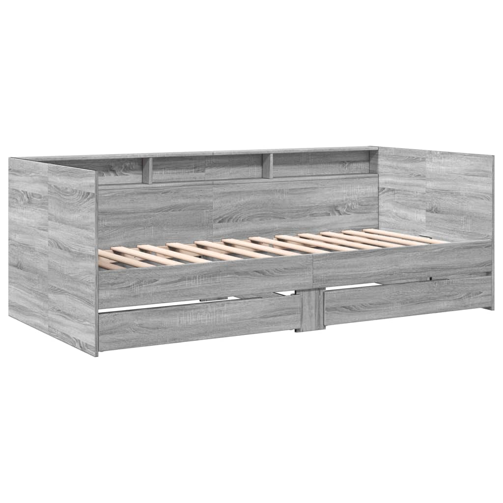 Slaapbank met lades zonder matras 90x190 cm grijs sonoma eiken is nu te koop bij PeponiXL, paradijselijk wonen!