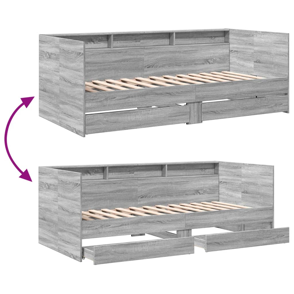 Slaapbank met lades zonder matras 90x190 cm grijs sonoma eiken is nu te koop bij PeponiXL, paradijselijk wonen!