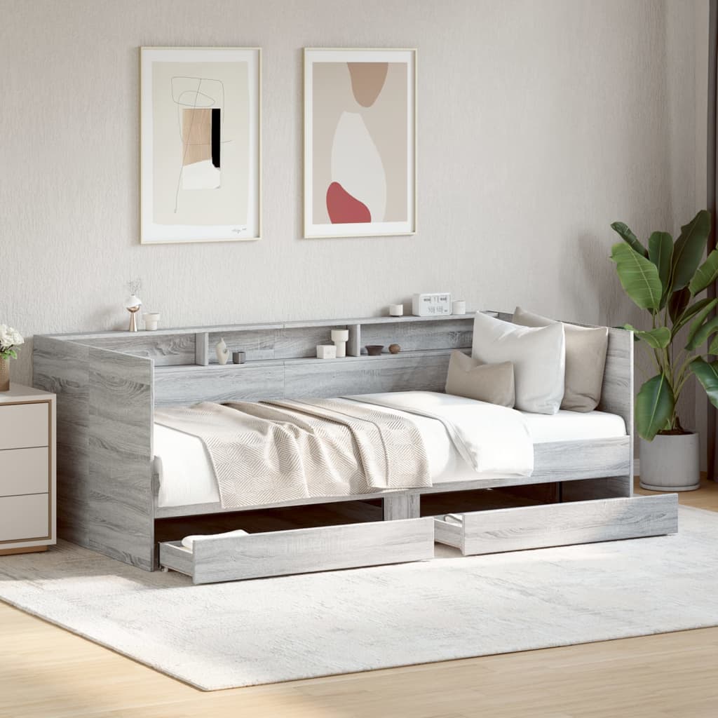 Slaapbank met lades zonder matras 90x190 cm grijs sonoma eiken is nu te koop bij PeponiXL, paradijselijk wonen!