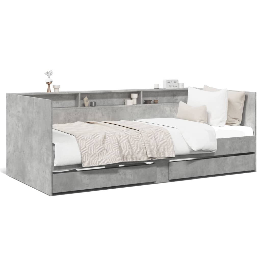 Slaapbank met lades zonder matras 75x190 cm betongrijs is nu te koop bij PeponiXL, paradijselijk wonen!