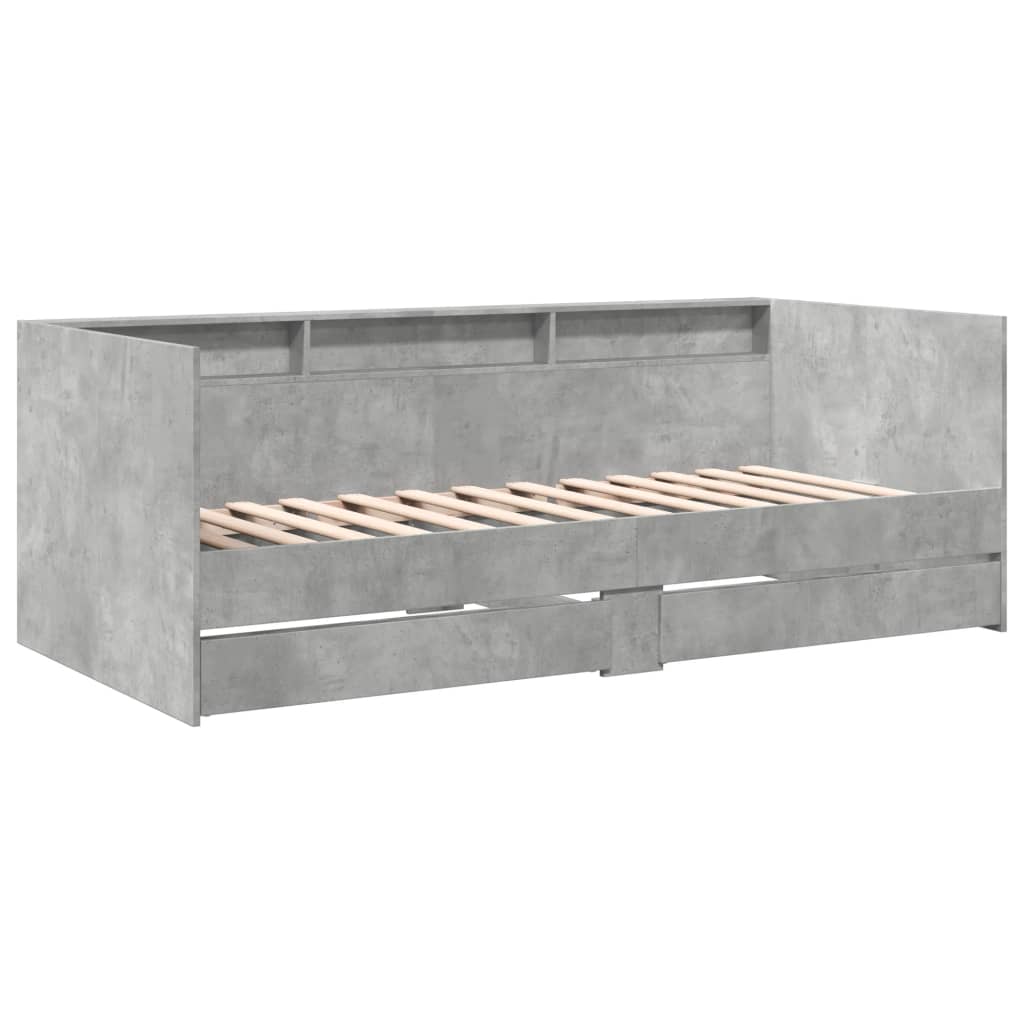 Slaapbank met lades zonder matras 75x190 cm betongrijs is nu te koop bij PeponiXL, paradijselijk wonen!
