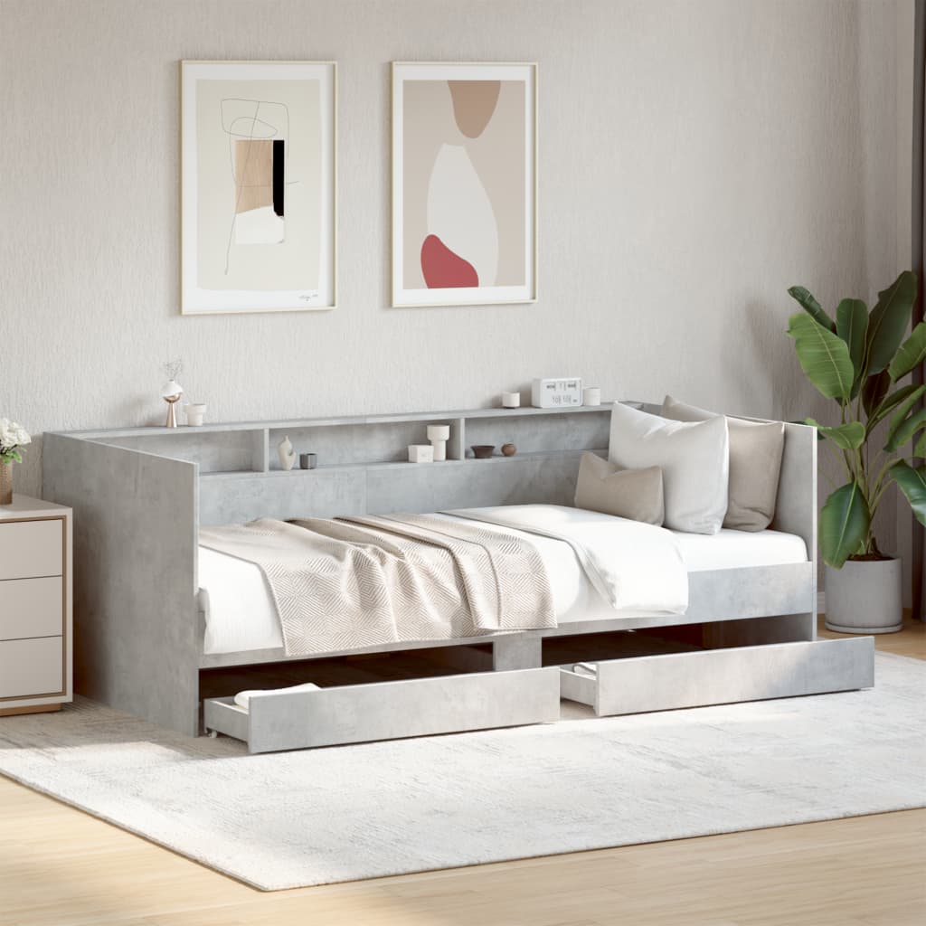 Slaapbank met lades zonder matras 75x190 cm betongrijs is nu te koop bij PeponiXL, paradijselijk wonen!