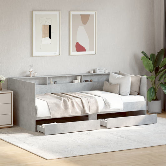 Slaapbank met lades zonder matras 75x190 cm betongrijs is nu te koop bij PeponiXL, paradijselijk wonen!