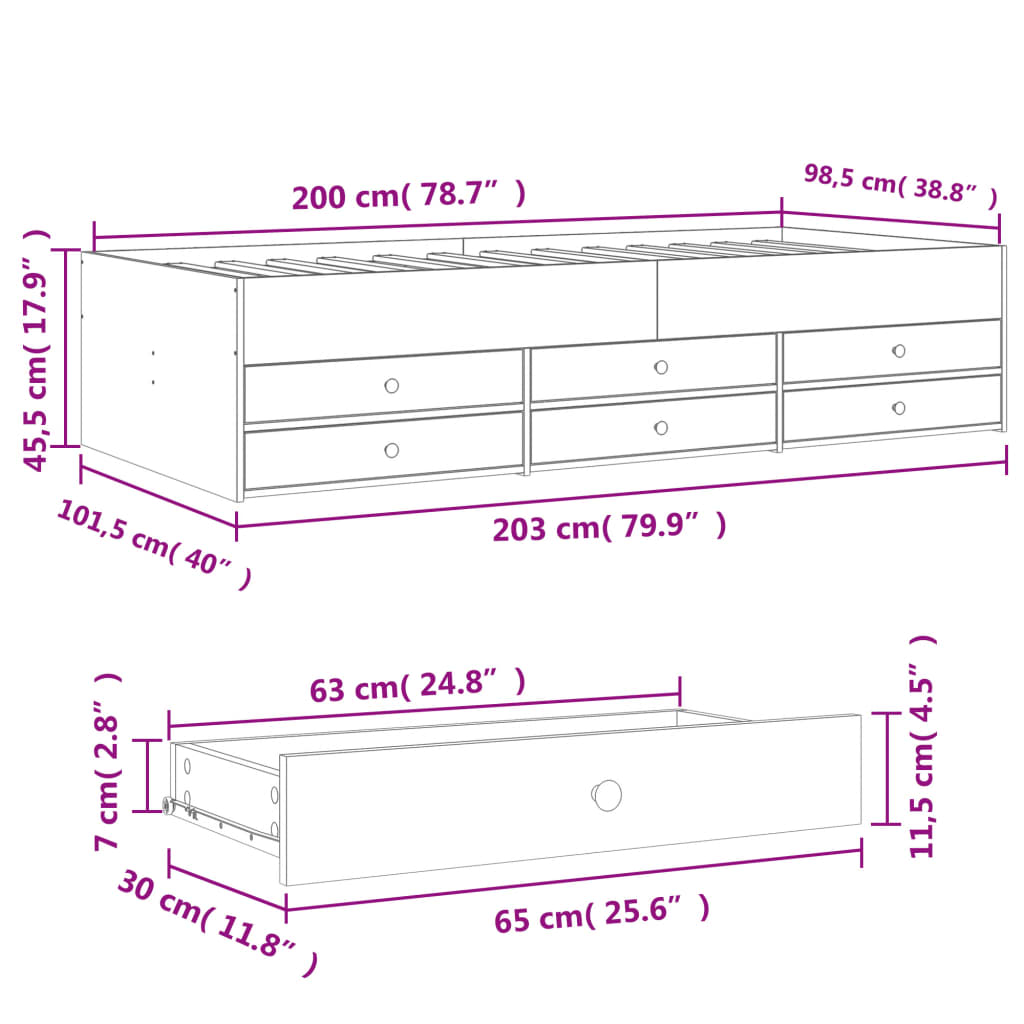 Slaapbank met lades zonder matras 100x200 cm wit is nu te koop bij PeponiXL, paradijselijk wonen!