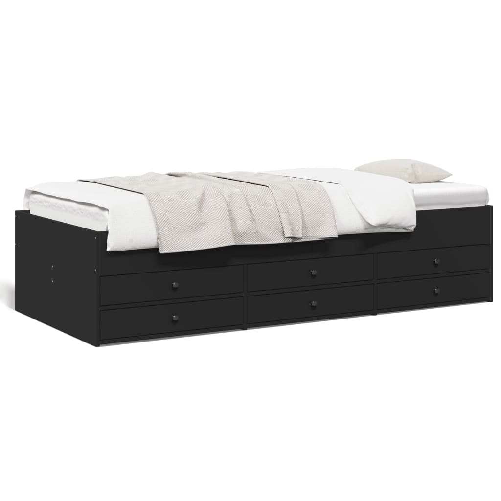 Slaapbank met lades zonder matras 100x200 cm zwart is nu te koop bij PeponiXL, paradijselijk wonen!