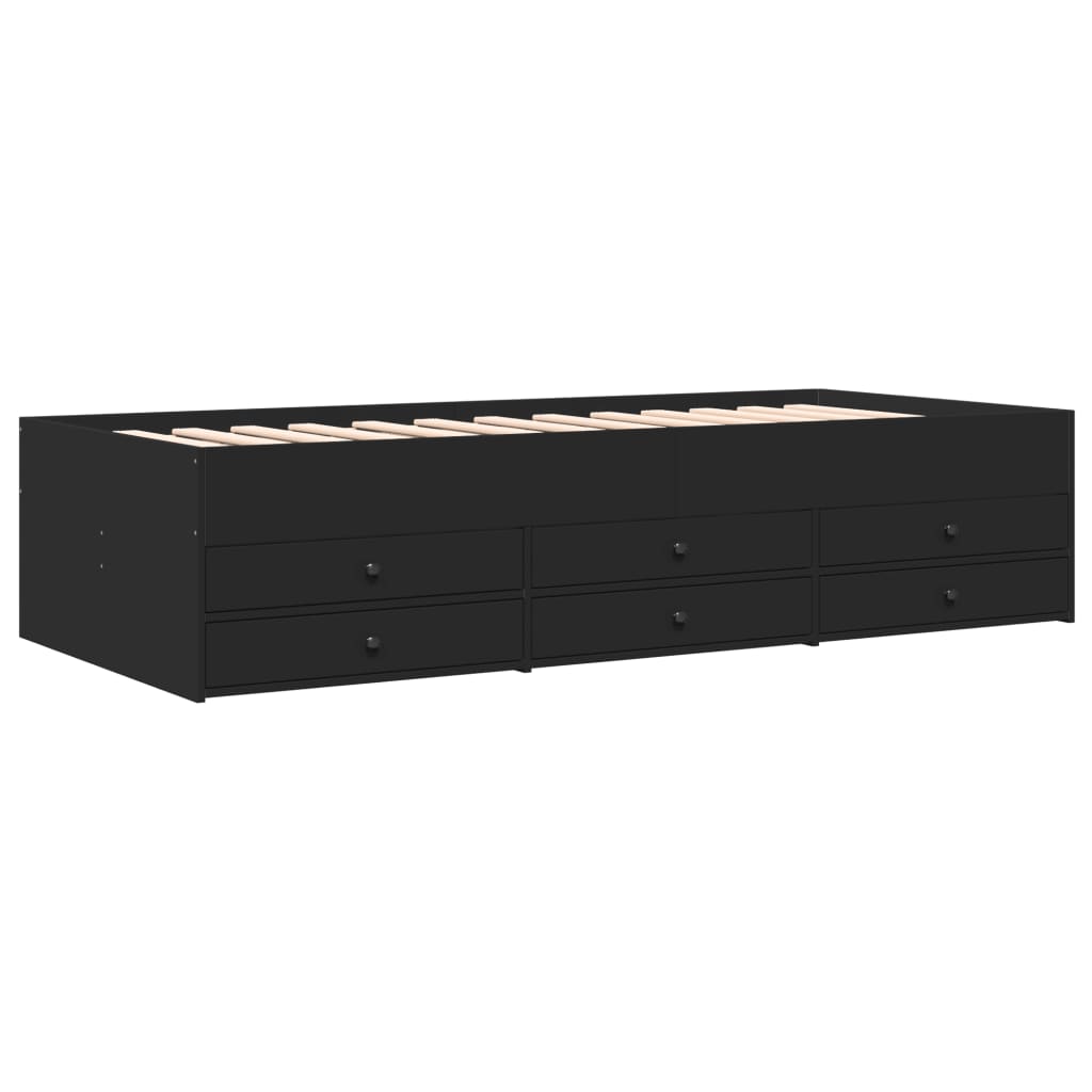 Slaapbank met lades zonder matras 100x200 cm zwart is nu te koop bij PeponiXL, paradijselijk wonen!