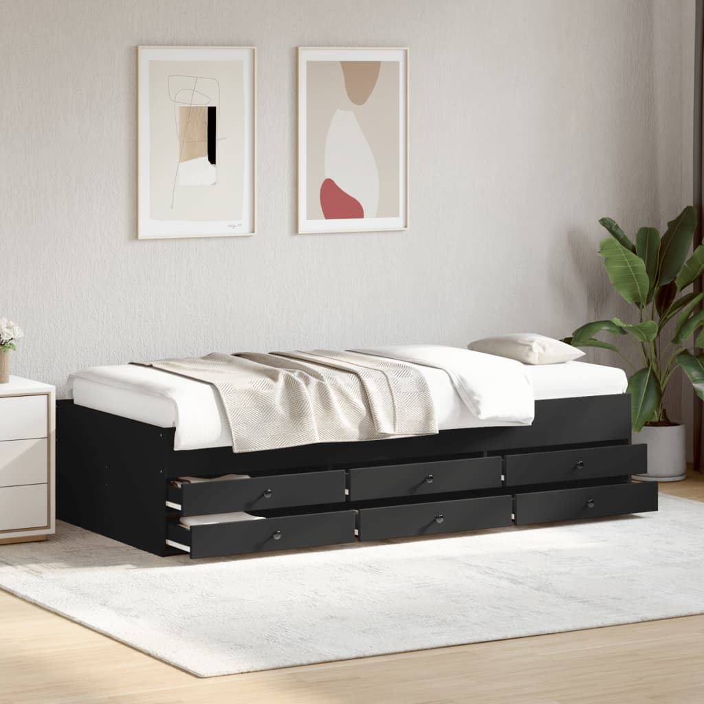 Slaapbank met lades zonder matras 100x200 cm zwart is nu te koop bij PeponiXL, paradijselijk wonen!
