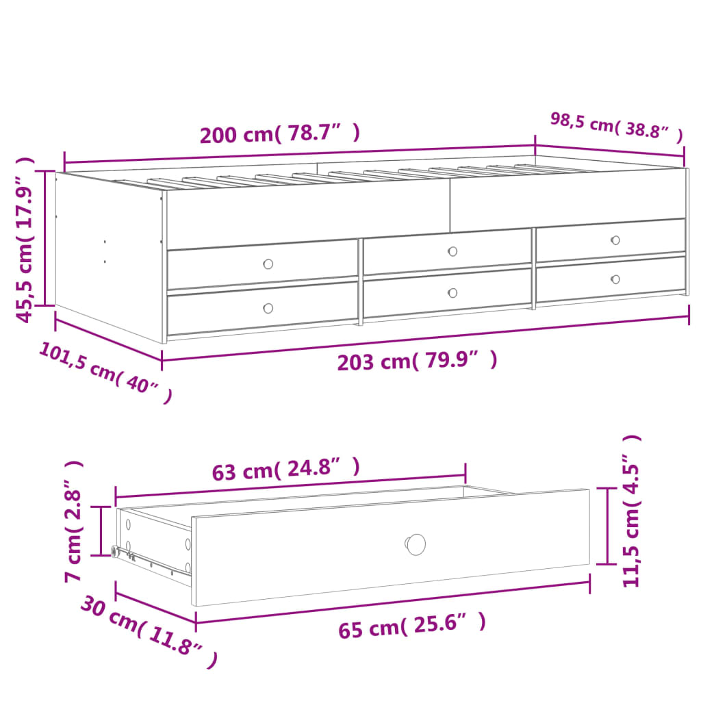 Slaapbank met lades zonder matras 100x200 cm betongrijs is nu te koop bij PeponiXL, paradijselijk wonen!