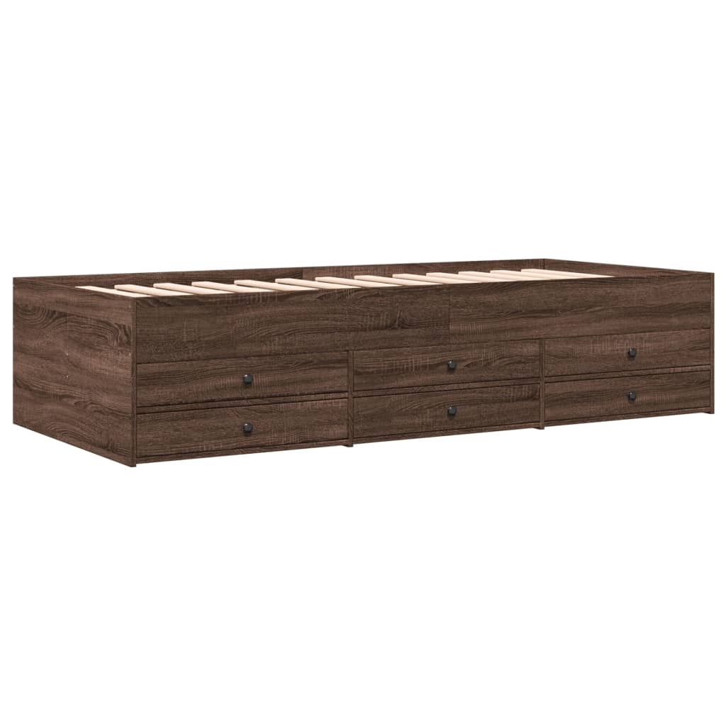 Slaapbank met lades zonder matras 100x200 cm bruin eikenkleurig is nu te koop bij PeponiXL, paradijselijk wonen!