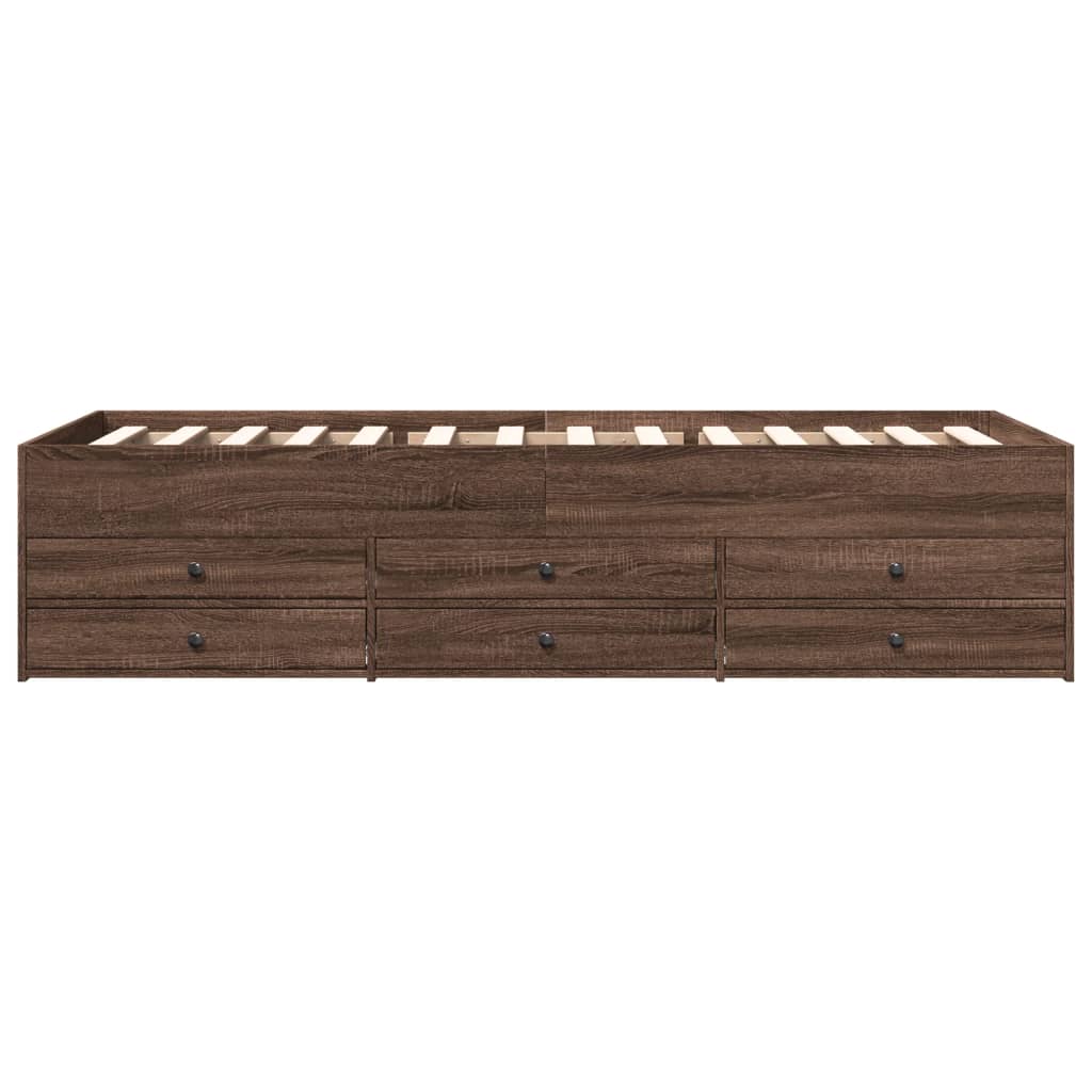 Slaapbank met lades zonder matras 100x200 cm bruin eikenkleurig is nu te koop bij PeponiXL, paradijselijk wonen!
