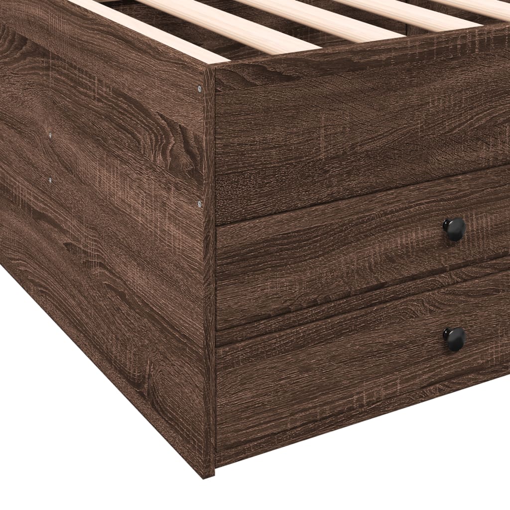 Slaapbank met lades zonder matras 100x200 cm bruin eikenkleurig is nu te koop bij PeponiXL, paradijselijk wonen!