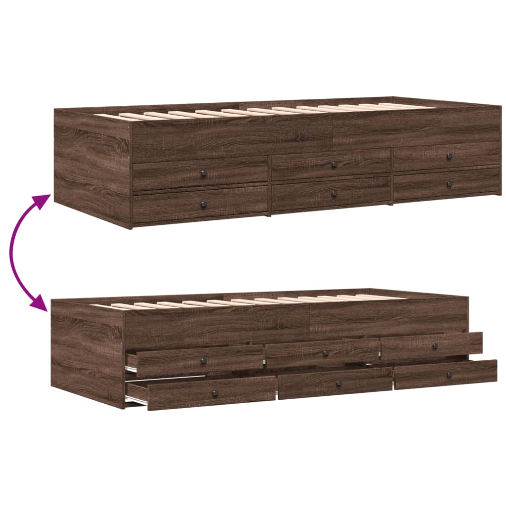 Slaapbank met lades zonder matras 100x200 cm bruin eikenkleurig is nu te koop bij PeponiXL, paradijselijk wonen!
