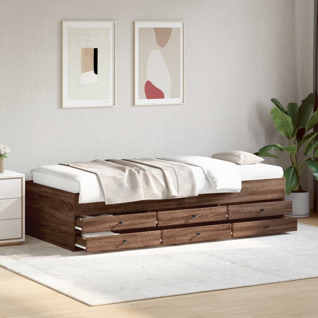 Slaapbank met lades zonder matras 100x200 cm bruin eikenkleurig is nu te koop bij PeponiXL, paradijselijk wonen!