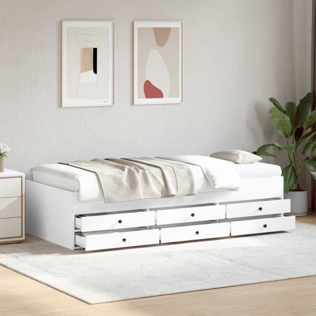 Slaapbank met lades zonder matras 75x190 cm wit is nu te koop bij PeponiXL, paradijselijk wonen!
