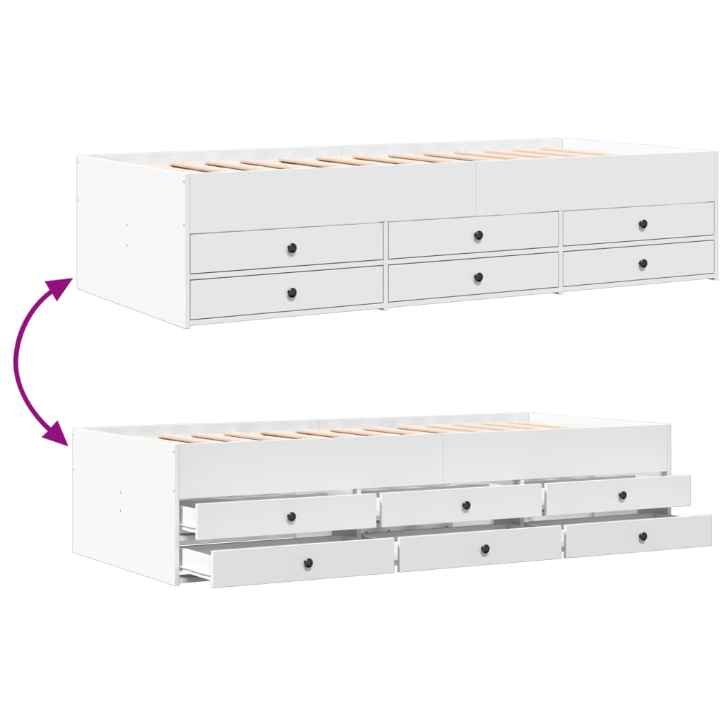 Slaapbank met lades zonder matras 75x190 cm wit is nu te koop bij PeponiXL, paradijselijk wonen!