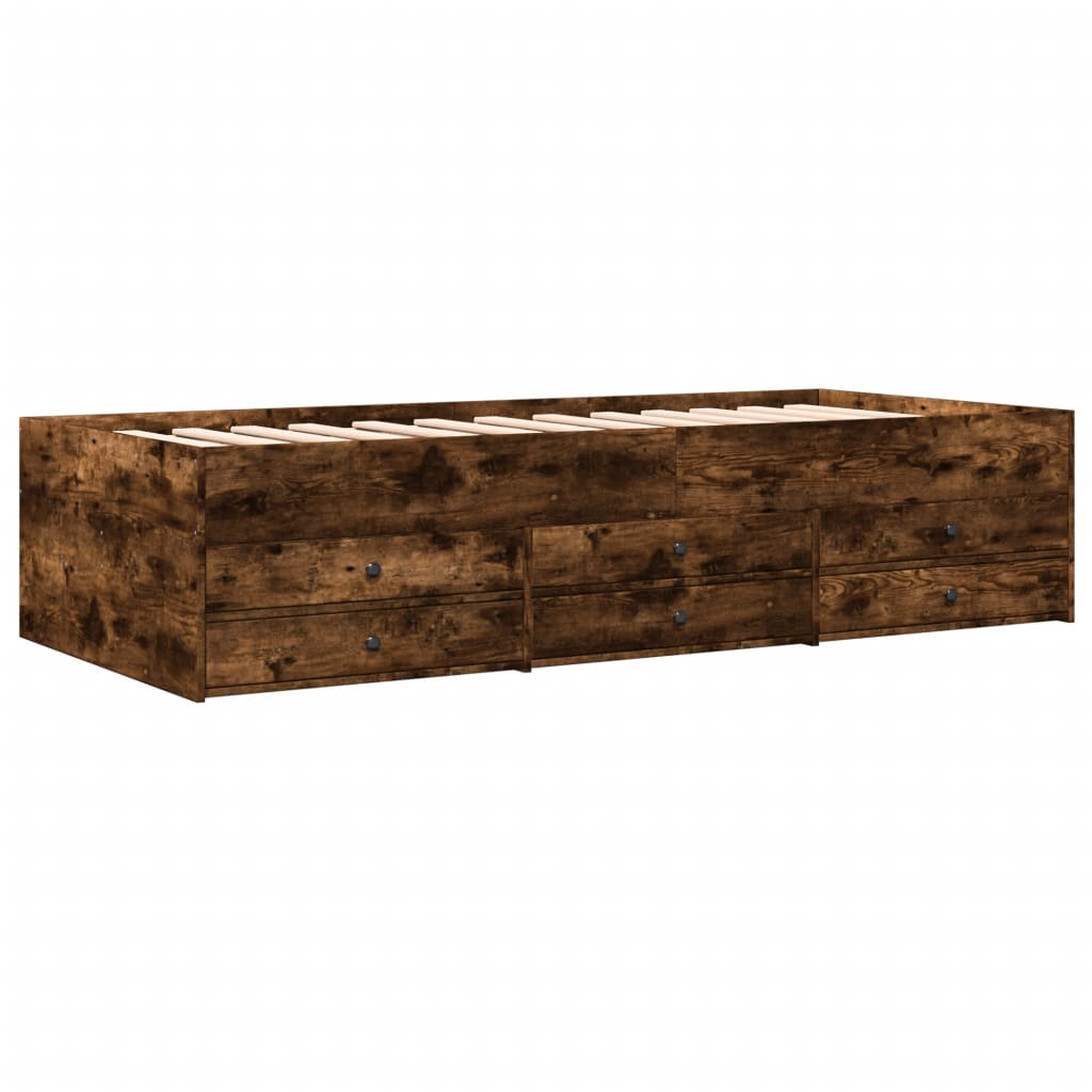 Slaapbank met lades zonder matras 75x190 cm gerookt eikenkleur is nu te koop bij PeponiXL, paradijselijk wonen!