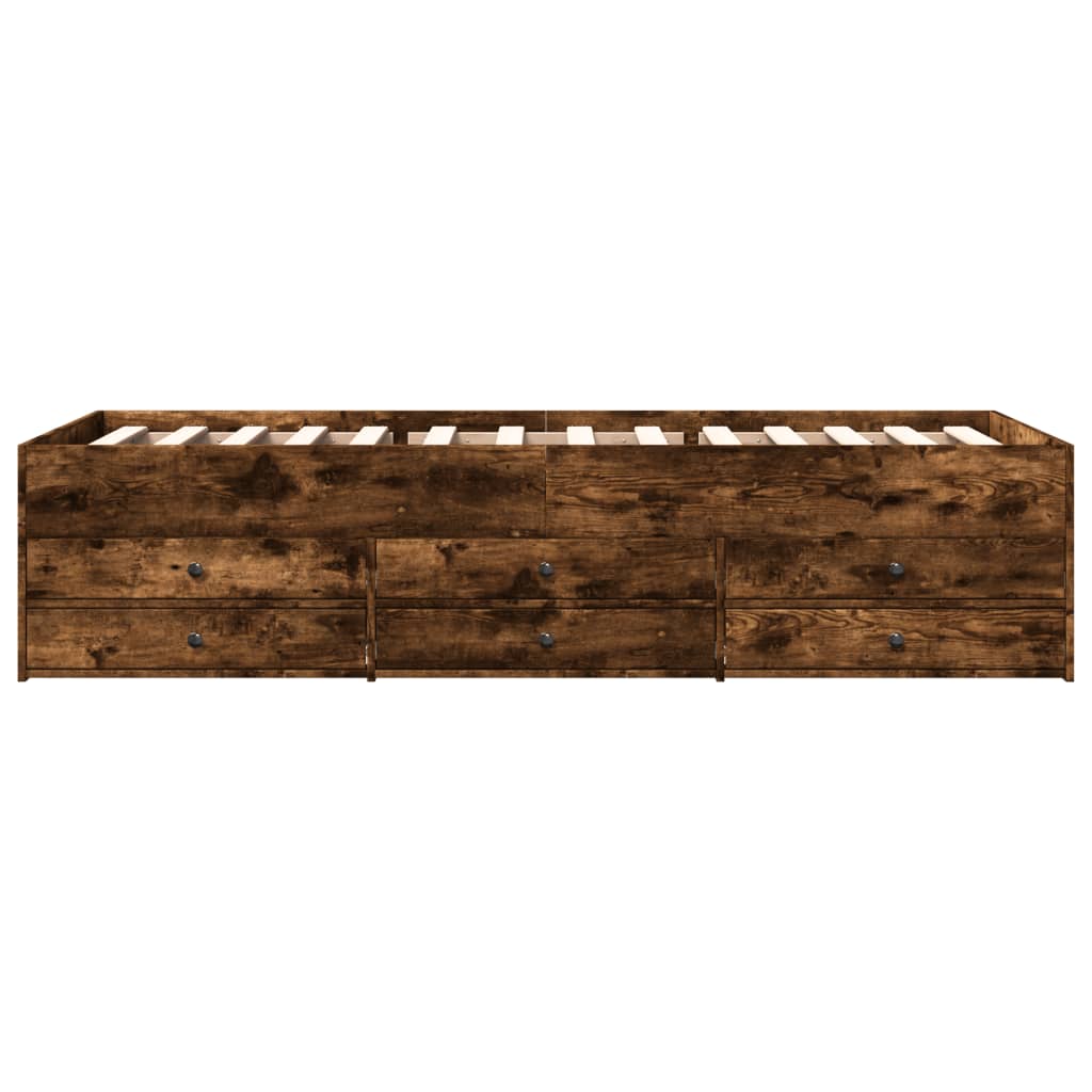 Slaapbank met lades zonder matras 75x190 cm gerookt eikenkleur is nu te koop bij PeponiXL, paradijselijk wonen!