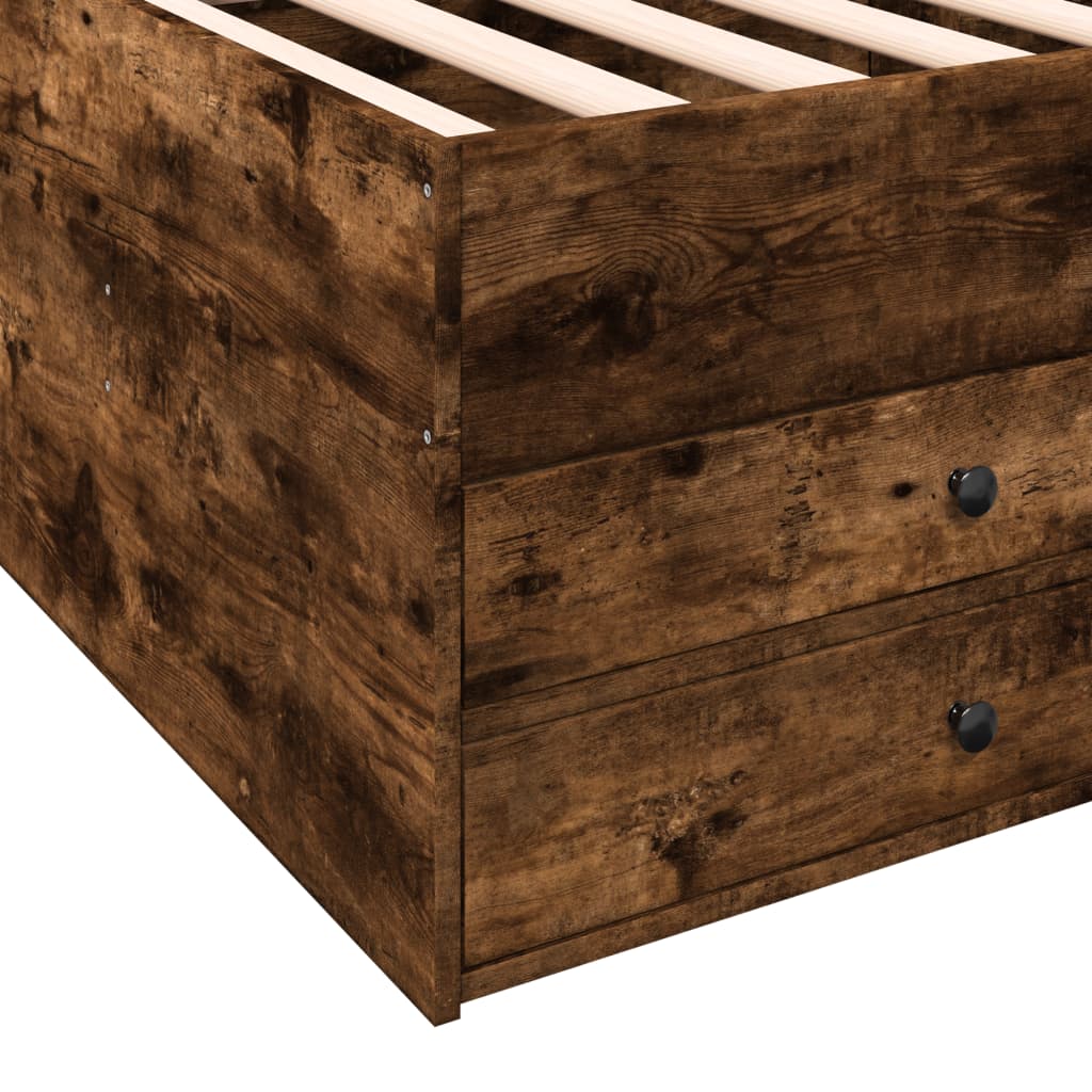 Slaapbank met lades zonder matras 75x190 cm gerookt eikenkleur is nu te koop bij PeponiXL, paradijselijk wonen!