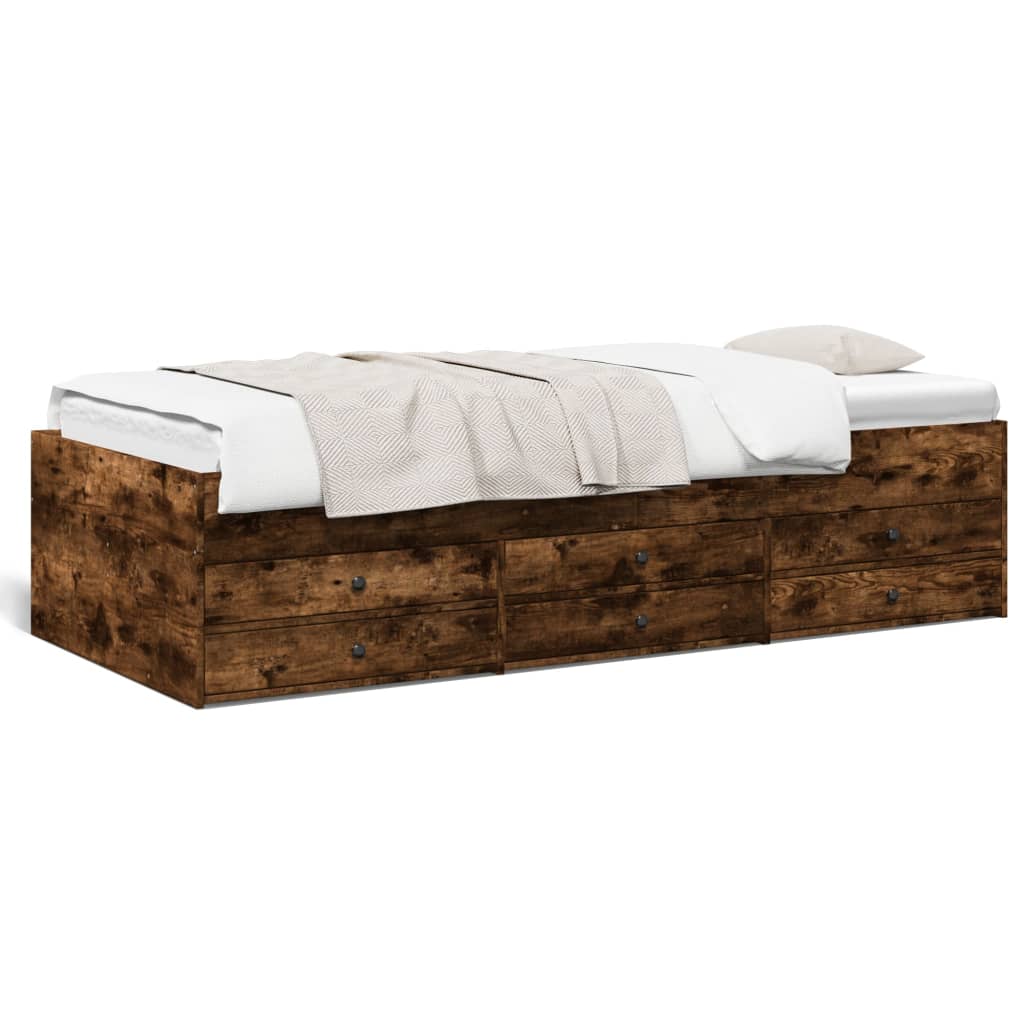 Slaapbank met lades zonder matras 75x190 cm gerookt eikenkleur is nu te koop bij PeponiXL, paradijselijk wonen!