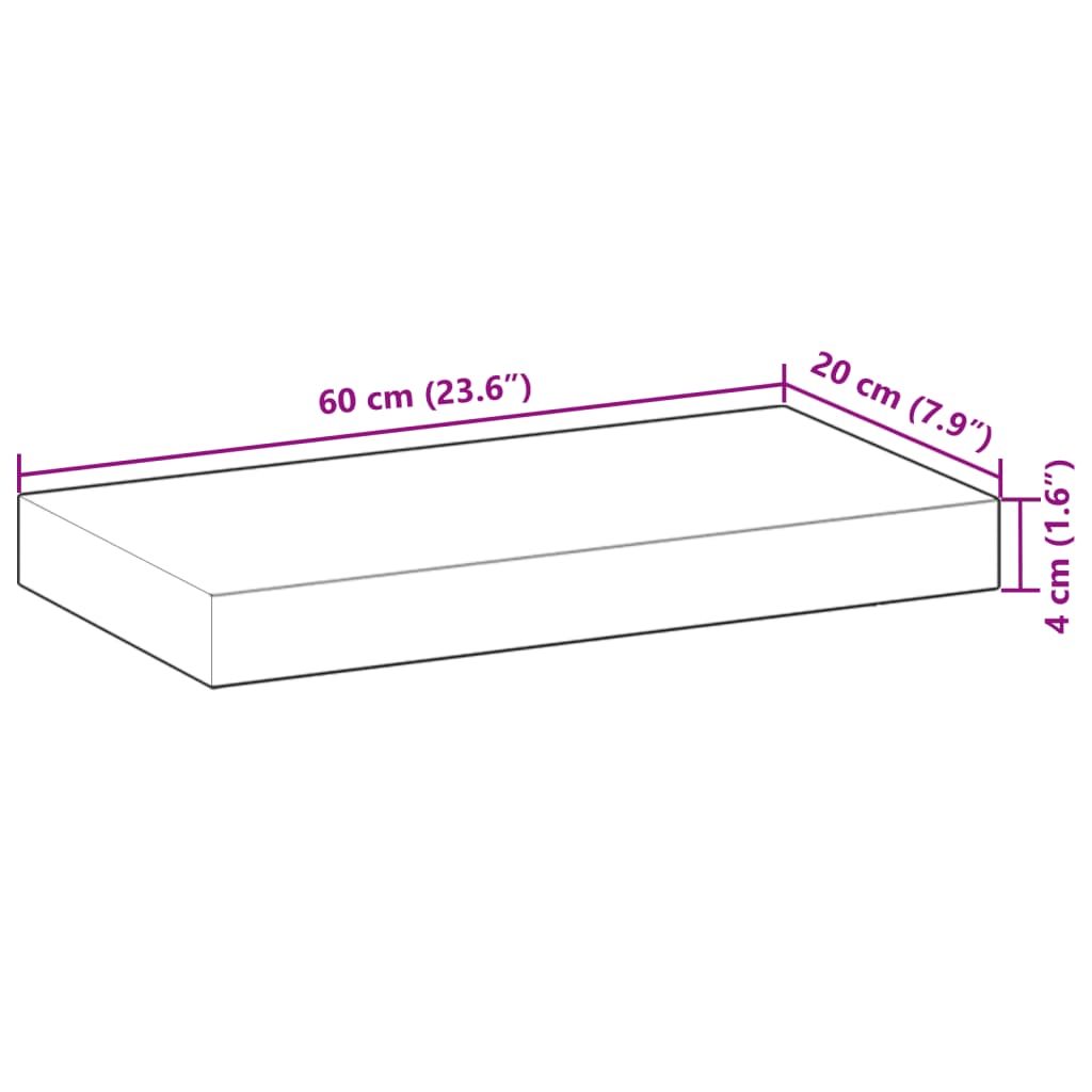 Wandschap zwevend 60x20x4 cm onbehandeld massief acaciahout is nu te koop bij PeponiXL, paradijselijk wonen!