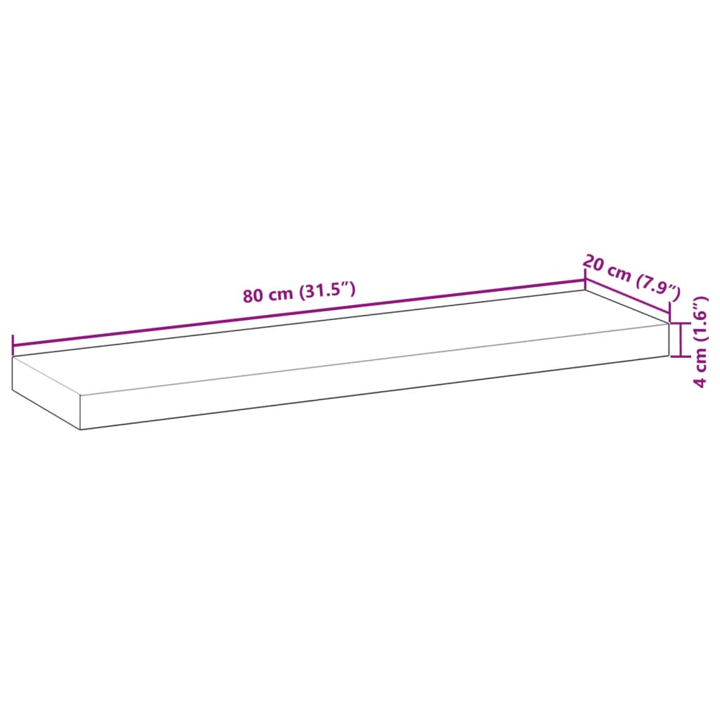 Wandschap zwevend 80x20x4 cm onbehandeld massief acaciahout is nu te koop bij PeponiXL, paradijselijk wonen!