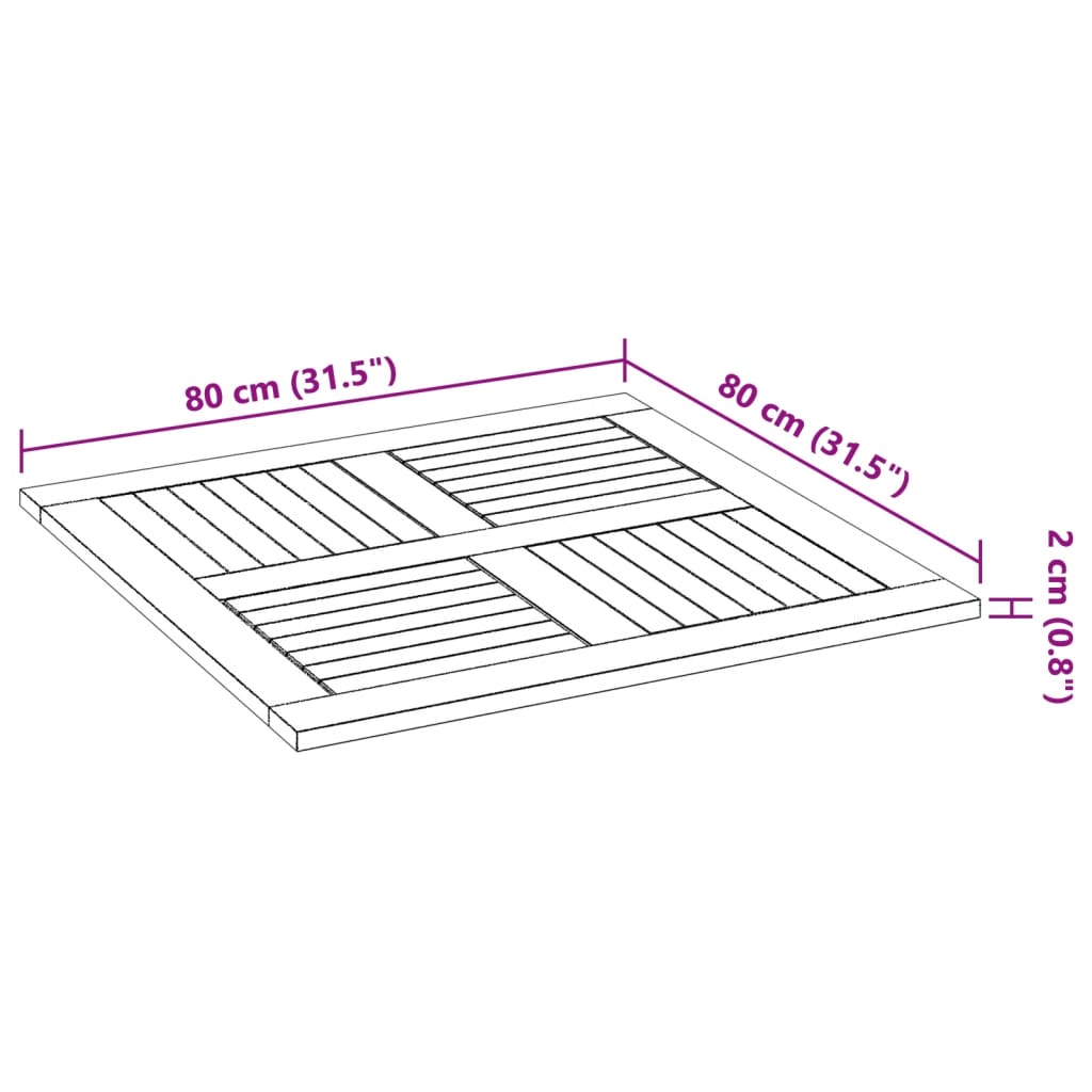 Tafelblad vierkant 80x80x2,2 cm massief acaciahout is nu te koop bij PeponiXL, paradijselijk wonen!