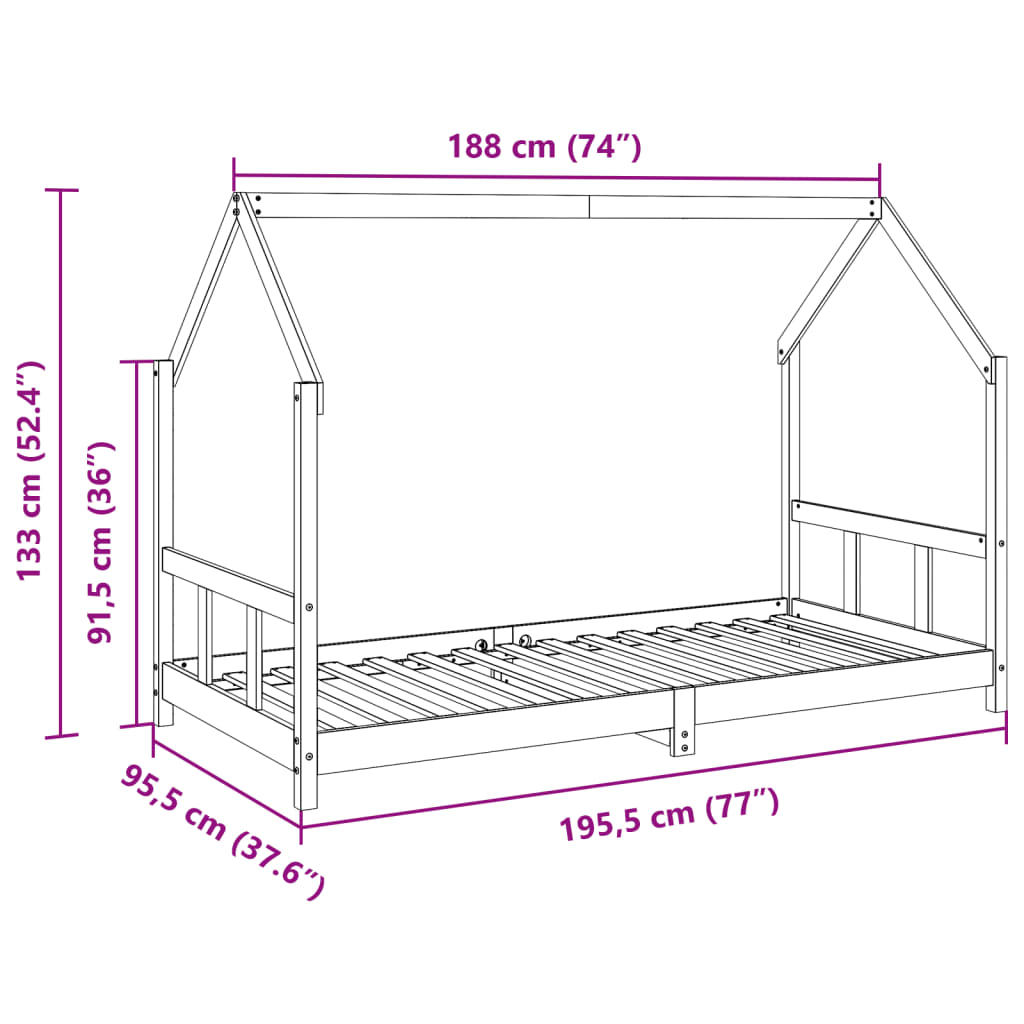 Kinderbedframe massief grenenhout wasbruin 90x190 cm is nu te koop bij PeponiXL, paradijselijk wonen!