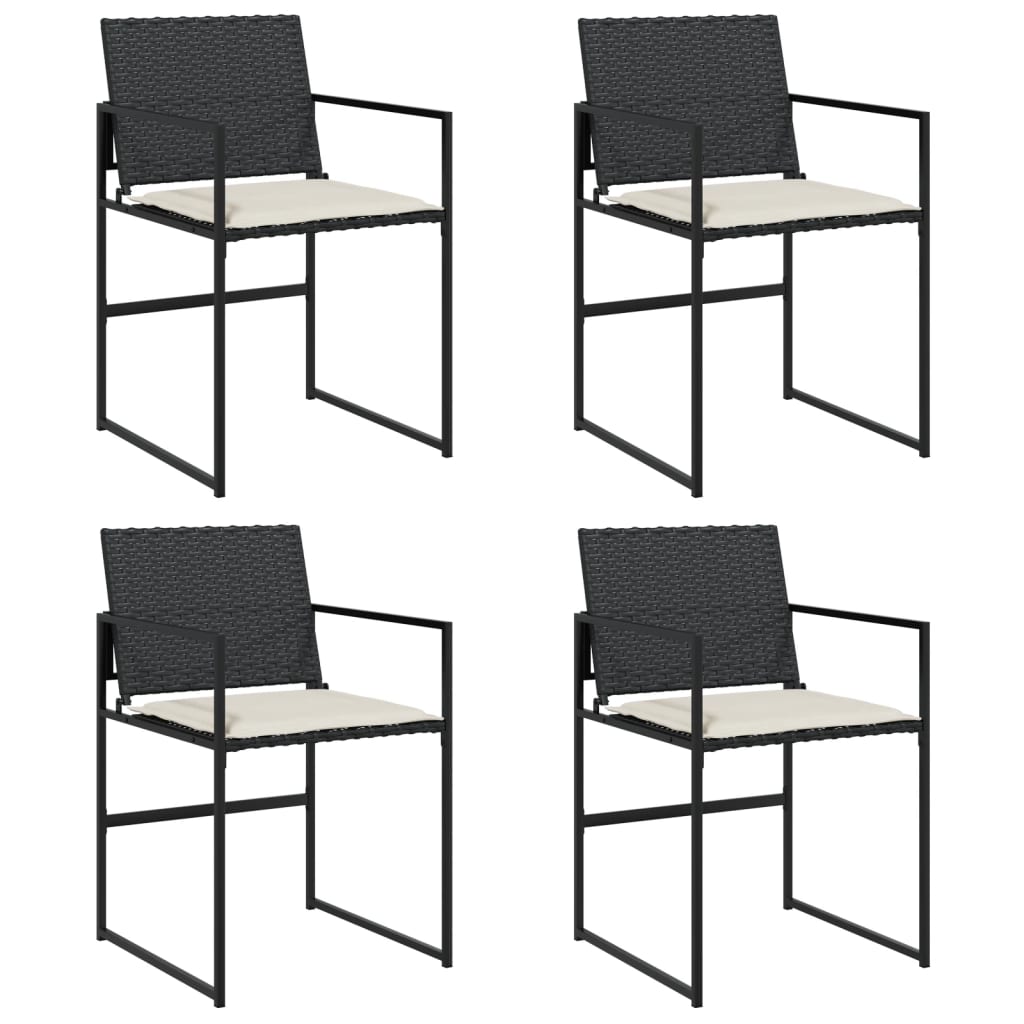 Tuinstoelen 4 st met kussens poly rattan zwart is nu te koop bij PeponiXL, paradijselijk wonen!