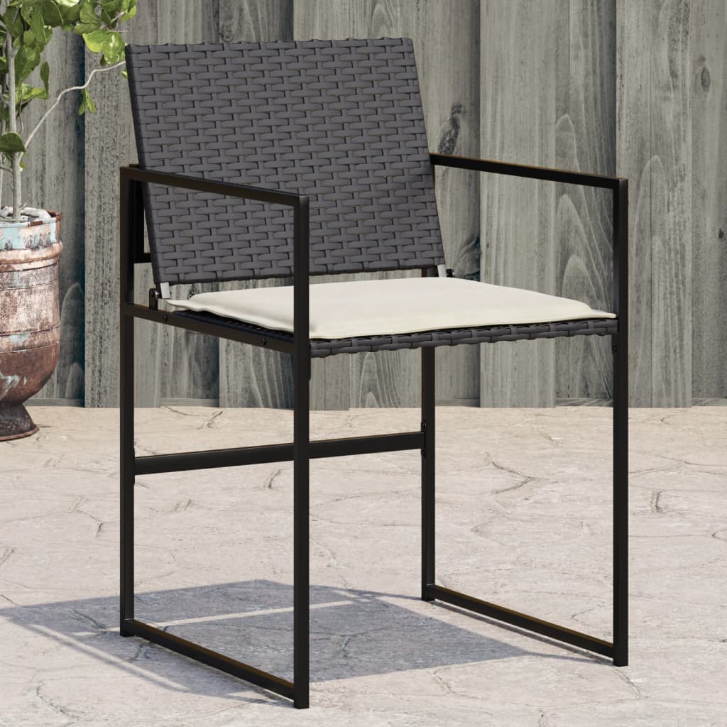 Tuinstoelen 4 st met kussens poly rattan zwart is nu te koop bij PeponiXL, paradijselijk wonen!