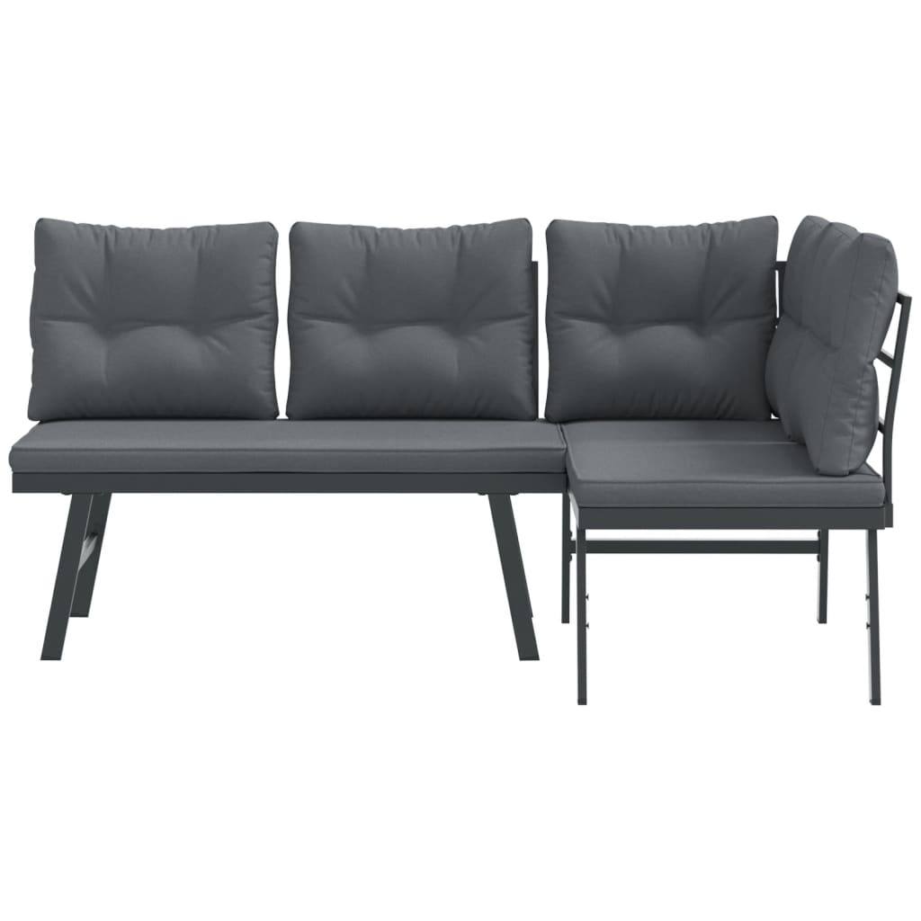 Tuinbanken met kussens 2 st gepoedercoat staal zwart is nu te koop bij PeponiXL, paradijselijk wonen!