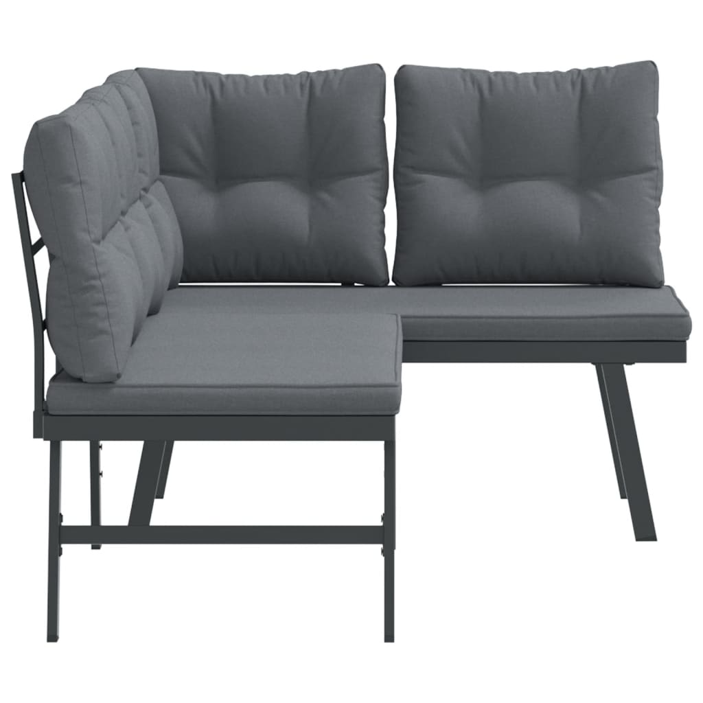 Tuinbanken met kussens 2 st gepoedercoat staal zwart is nu te koop bij PeponiXL, paradijselijk wonen!