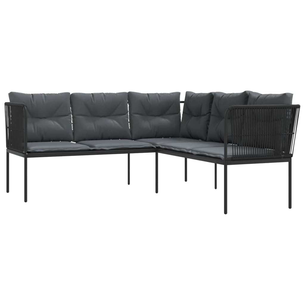Tuinbank met kussens L-vormig staal en textileen zwart is nu te koop bij PeponiXL, paradijselijk wonen!