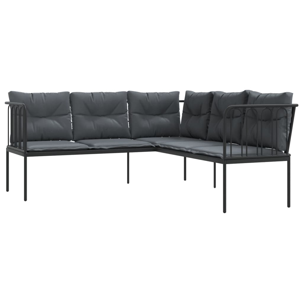 Tuinbank met kussens L-vormig staal en textileen zwart is nu te koop bij PeponiXL, paradijselijk wonen!