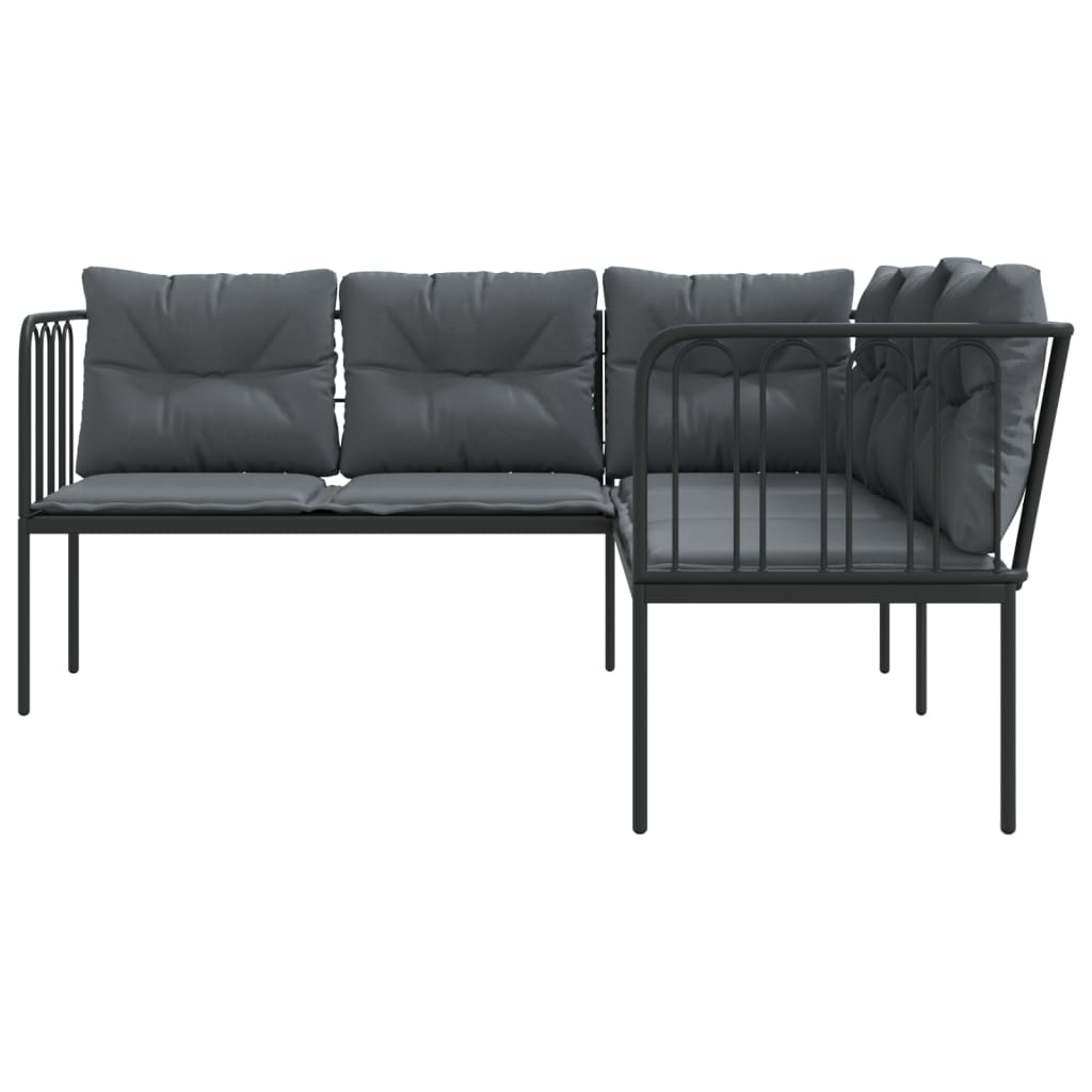 Tuinbank met kussens L-vormig staal en textileen zwart is nu te koop bij PeponiXL, paradijselijk wonen!