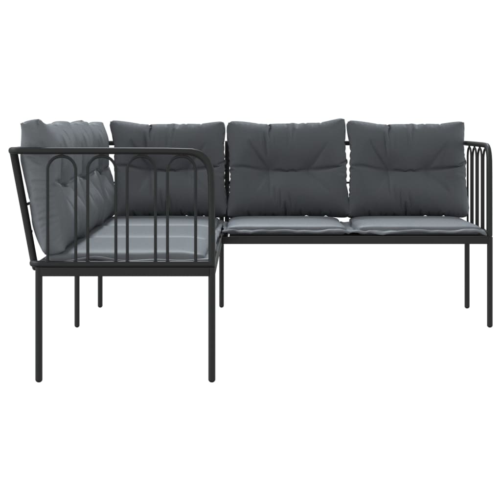 Tuinbank met kussens L-vormig staal en textileen zwart is nu te koop bij PeponiXL, paradijselijk wonen!
