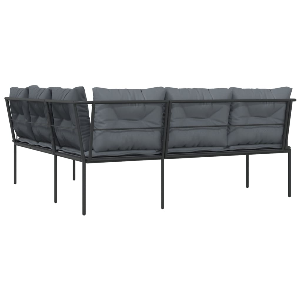 Tuinbank met kussens L-vormig staal en textileen zwart is nu te koop bij PeponiXL, paradijselijk wonen!