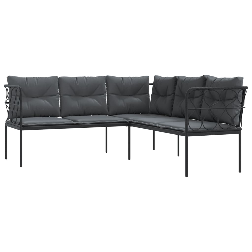 Tuinbank met kussens L-vormig staal en textileen zwart is nu te koop bij PeponiXL, paradijselijk wonen!