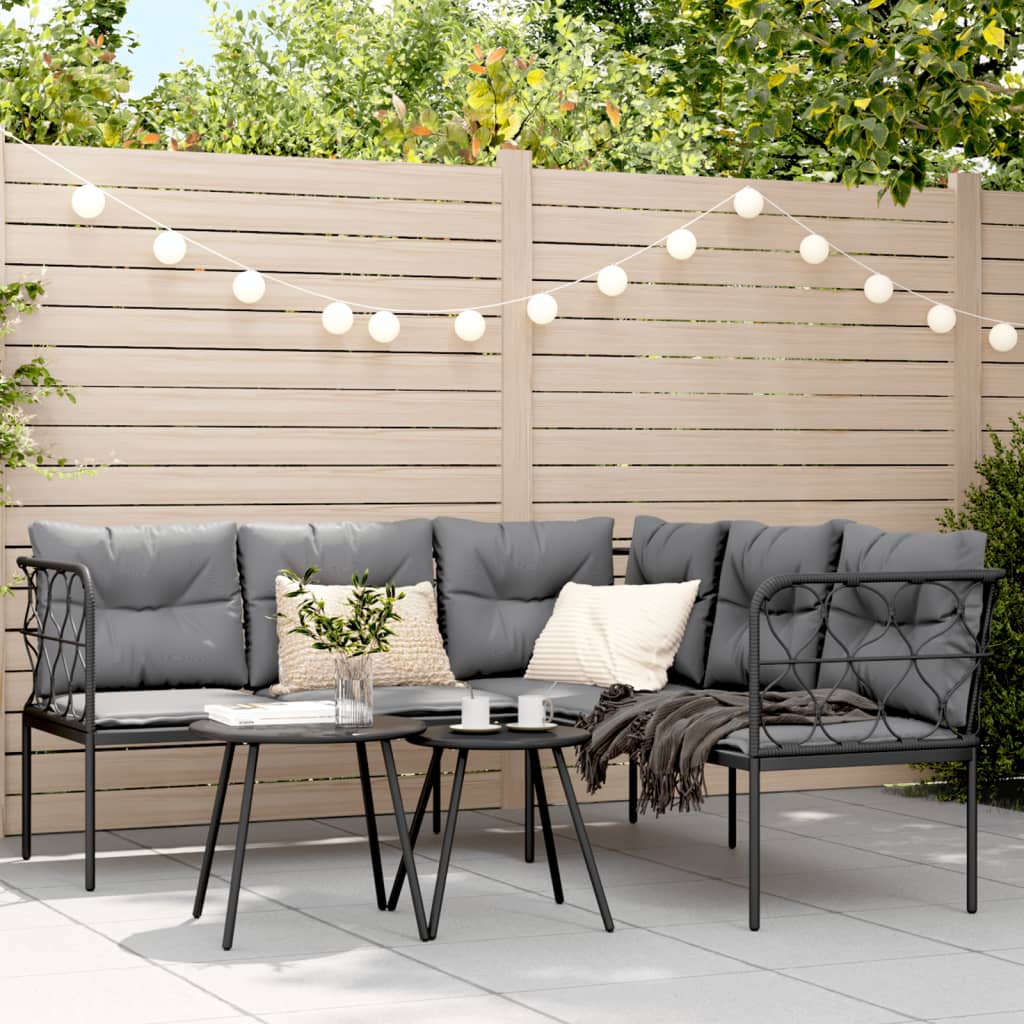 Tuinbank met kussens L-vormig staal en textileen zwart is nu te koop bij PeponiXL, paradijselijk wonen!